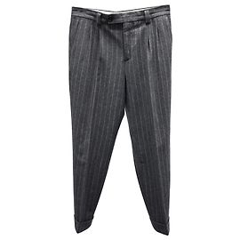 Brunello Cucinelli Calça plissada risca de giz em lã cinza Marrom