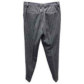Brunello Cucinelli-Brunello Cucinelli Pantalones plisados a rayas en lana gris-Gris