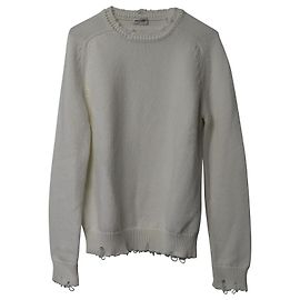Saint Laurent Distressed-Pullover aus cremefarbener Baumwolle Weiß Roh