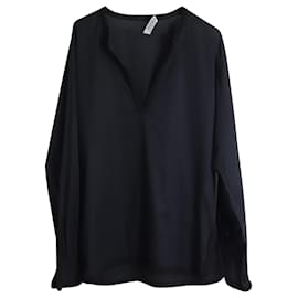 Saint Laurent-Saint Laurent Long Sleeve V-Neck Shirt  in Navy Blue Cotton-Black