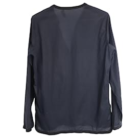 Saint Laurent-Saint Laurent Long Sleeve V-Neck Shirt  in Navy Blue Cotton-Black