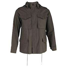 Sandro-Sandro Paris Hooded Raincoat Jacket in Dark Khaki Cotton-Green,Khaki