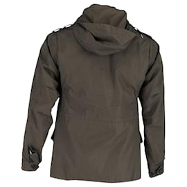 Sandro-Sandro Paris Hooded Raincoat Jacket in Dark Khaki Cotton-Green,Khaki