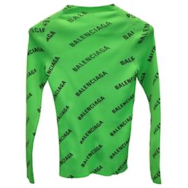 Balenciaga-Balenciaga All Over Logo Crewneck Sweater in Electric Green Polyamide-Other