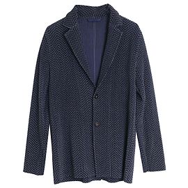 Homme Plisse Issey Miyake Zigzag Pattern Blazer in Navy Blue Polyester Blue Navy blue