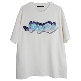 Louis Vuitton-Louis Vuitton 3T-shirt brodé D LV Graffiti en coton blanc-Blanc