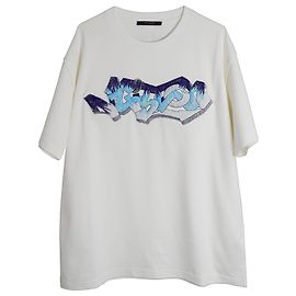 Louis Vuitton 3Camiseta bordada D LV Graffiti em algodão branco Branco