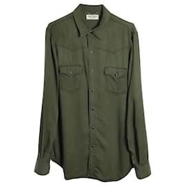 Saint Laurent-Camisa de manga larga de estilo occidental de Saint Laurent en lyocell verde oliva-Verde,Caqui