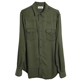 Camisa Saint Laurent Western Style Manga Longa em Olive Lyocell Verde Caqui