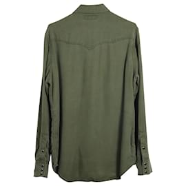 Saint Laurent-Saint Laurent Western Style Long Sleeve Shirt in Olive Lyocell-Green,Khaki
