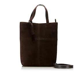 Gucci-Gucci Suede Two-Way Bag Suede Handbag in Good condition-Brown