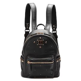 MCM-Studded Leather Backpack-Black