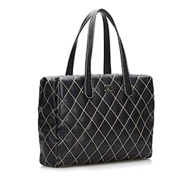 Chanel-Surpique Leather Tote Bag-Black