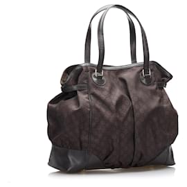 Gucci-Gucci Brown GG Nylon Full Moon Tote-Brown,Dark brown