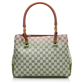 Gucci-Gucci Brown GG Canvas Bamboo Tote-Brown,Beige