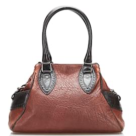 Fendi-Etniko Leather Handbag 8BN157-Brown