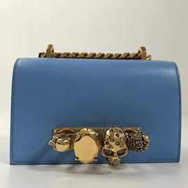 Alexander Mcqueen-The Jeweled Leather Flap Bag-Blue