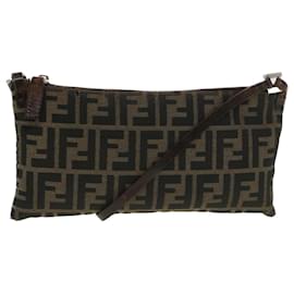 Fendi-Sac à bandoulière en toile FENDI Zucca Noir Marron Auth rd4680-Marron,Noir
