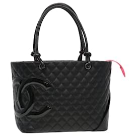 Chanel-CHANEL Cambon Line Tote Bag Lamb Skin Black CC Auth 39329-Black