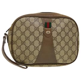 Gucci-GUCCI GG Canvas Web Sherry Line Clutch Bag Bege Vermelho Verde Auth am4114-Vermelho,Bege,Verde
