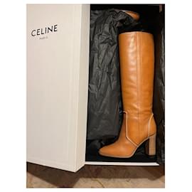Céline-CELINE LEATHER RIDING BOOTS-Caramel