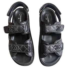 Chanel-Dad black Chanel sandals 37-Black