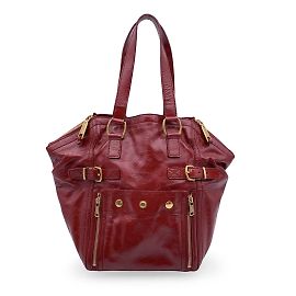 Yves Saint Laurent Red Patent Leather Downtown Tote Shoulder Bag Red