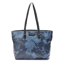 Miu Miu-Miu Miu Floral Print Tote Bag Sac cabas en toile en bon état-Bleu