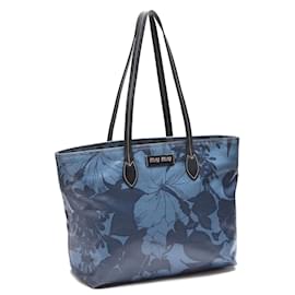 Miu Miu-Miu Miu Floral Print Tote Bag Sac cabas en toile en bon état-Bleu