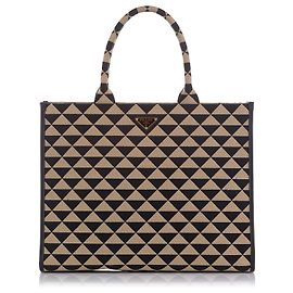 Cabas Prada Symbole Triangolo marron Marron Noir Beige