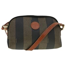 Fendi-FENDI Pecan Canvas Sac à bandoulière Noir Marron Auth 39421-Marron,Noir