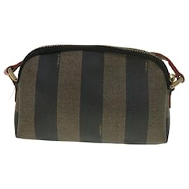 Fendi-FENDI Pecan Canvas Sac à bandoulière Noir Marron Auth 39421-Marron,Noir
