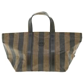 Fendi-FENDI Pecan Canvas Tote Bag Brown Black Auth bs4792-Brown,Black