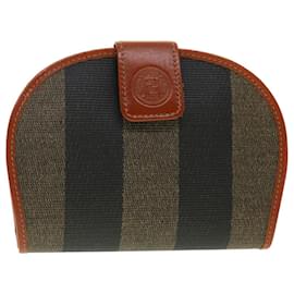 Fendi-FENDI Pecan Canvas Portefeuille Noir Marron Authentique 39343-Marron,Noir