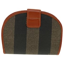 Fendi-FENDI Pecan Canvas Wallet Black Brown Auth 39343-Brown,Black