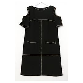 Chanel-Chanel Spring 2014 Rope Trim Cold Shoulder Dress-Black