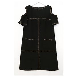 Chanel Spring 2014 Schulterfreies Kleid mit Seilbesatz Schwarz