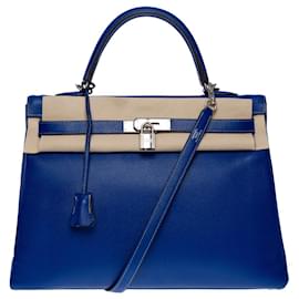 Hermès-KELLY HANDBAG 35 blue leather candy shoulder strap-101165-Blue