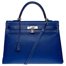 Hermès-BOLSA KELLY 35 alça de ombro candy em couro azul -101165-Azul