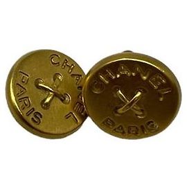 Chanel A Clips Stud Earrings Gold Metal Golden