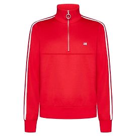 Ami Paris Gestreiftes Sweatshirt mit Stehkragen und kurzem Reißverschluss Rot Rot