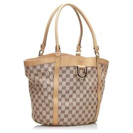 Gucci-Gucci Brown GG Canvas Abbey D-Ring Bucket Tote-Brown,Beige