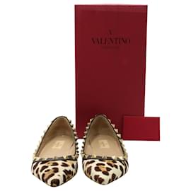 Valentino-Valentino Rockstud Ballet Flats in Animal Print Pony Hair -Other
