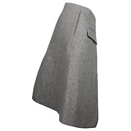 Sacai-Sacai Asymmetric Midi Skirt in Grey Wool-Grey