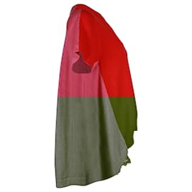 Sacai-Sacai Two-tone Knit Asymmetric Hem Knit Top in Red/Pink Wool Blend-Red