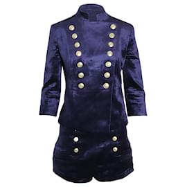 Pierre Balmain-Pierre Balmain Military Blazer et Short en Velours Bleu-Bleu