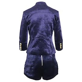 Pierre Balmain-Pierre Balmain Military Blazer and Shorts Set in Blue Velvet-Blue
