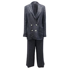 Conjunto Max Mara de traje a rayas con botonadura forrada en lino gris oscuro Gris