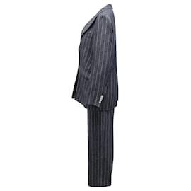 Max Mara-Max Mara Striped Double-Breasted Suit Set in Dark Grey Linen-Grey