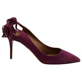 Aquazzura-Aquazzura Forever Marilyn Tassel Pumps in Purple Suede-Purple